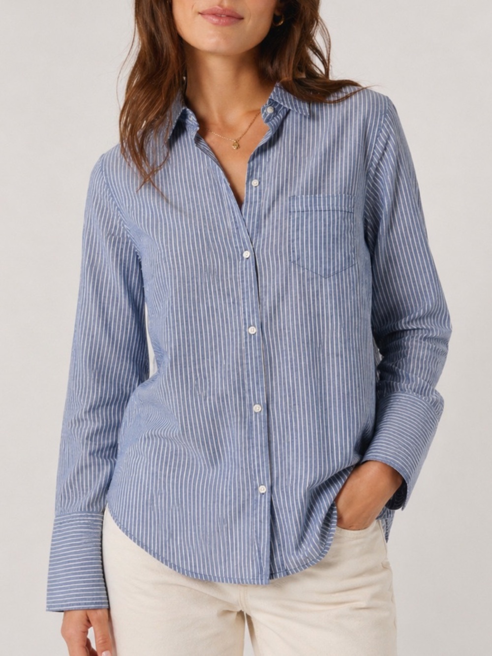 Nili Lotan Striped Button Down Shirt Size Small Cotton Long Sleeve Top Blue